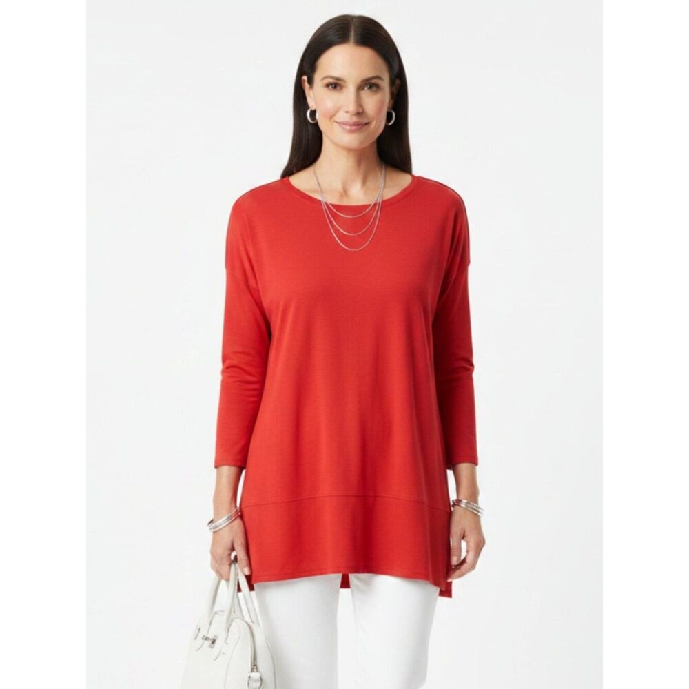 Eileen Fisher Rust Red Long Sleeve Crew Neck Tunic Tee T Shirt Top M